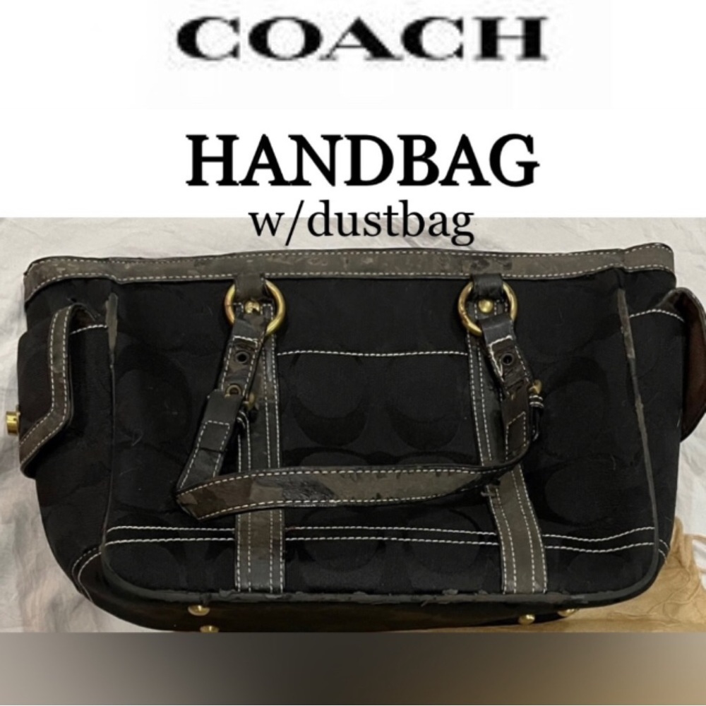 COAC H  SHOULDER HANDBAG BLACK WITH TAN DUSTBAG SIZE 15x9 *ESTATE SALE FIND*